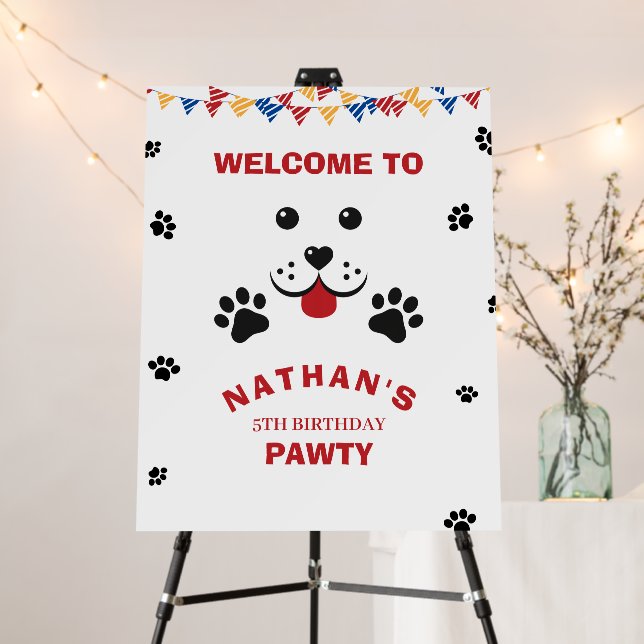 Puppy Dog Lets Pawty  Birthday Boy Welcome Sign (In Situ (Stand))
