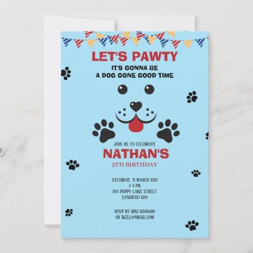 Puppy Dog Lets Pawty Birthday Kids Invitation