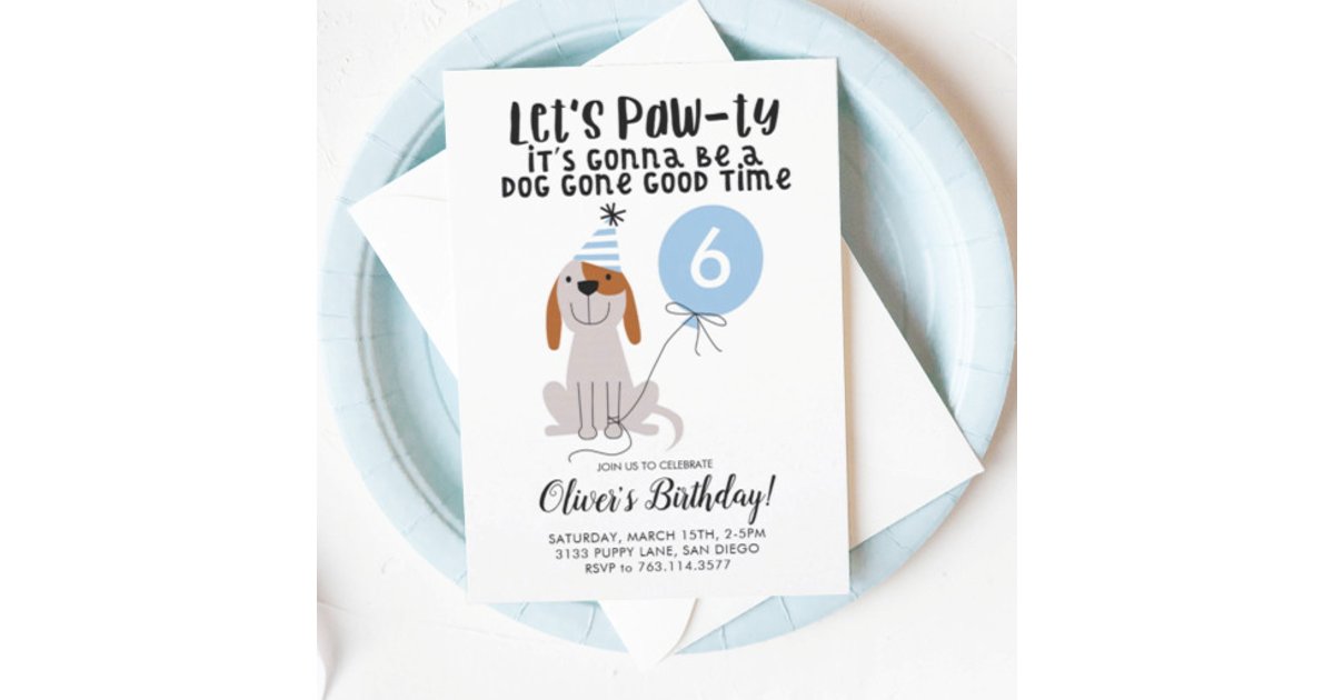 Puppy Dog Lets Pawty Birthday Party Boy Invitation | Zazzle