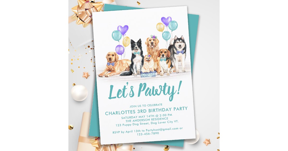 Puppy Dog Lets Pawty Birthday Party Invitation | Zazzle
