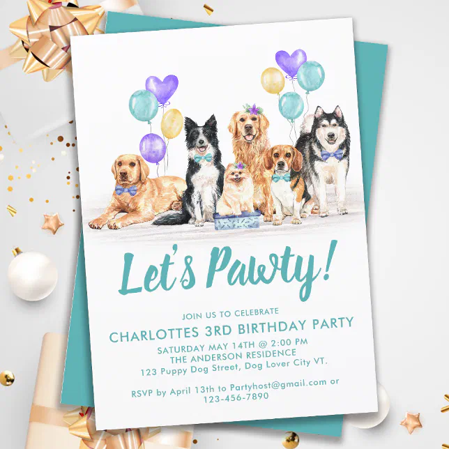 Puppy Dog Lets Pawty Birthday Party Invitation | Zazzle