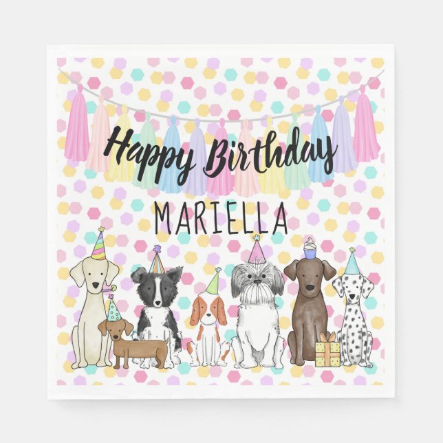 Puppy Dog Little Girl Birthday Party Napkins (Front)