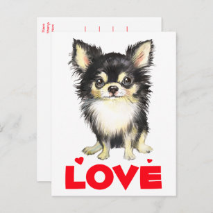 Puppy Dog Long Haired Watercolor Chihuahua Love Postcard