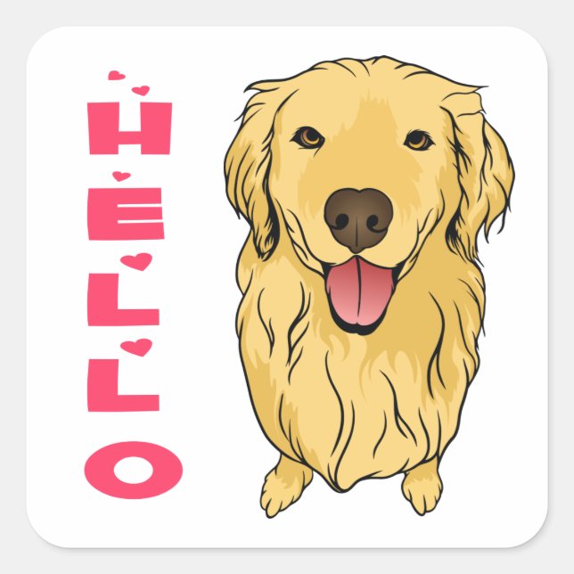 Puppy Dog Lover Cartoon Hello Golden Retriever Square Sticker (Front)