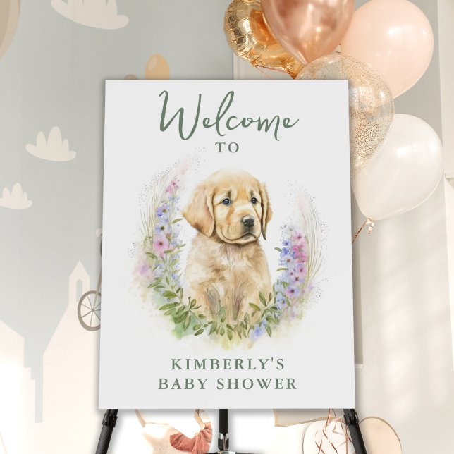 Puppy Dog Modern Sage Green Baby Shower Foam Board (Creator Uploaded)