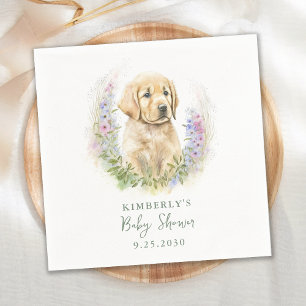 Puppy Dog Modern Sage Green Baby Shower Napkins