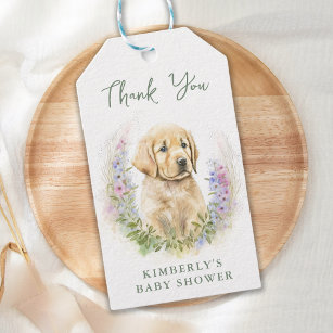 Puppy Dog Modern Sage Green Baby Shower Thank You Gift Tags