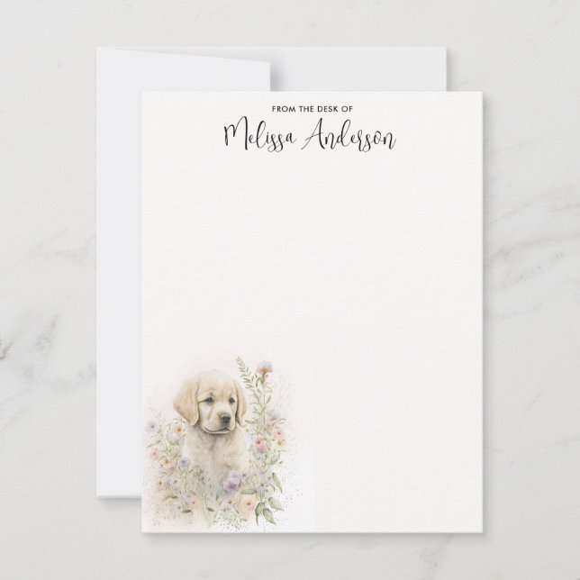 Puppy Dog Modern Watercolor Golden Retriever Note Card (Front)