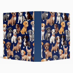 Puppy Dog Navy Blue Pattern Design 3 Ring Binder