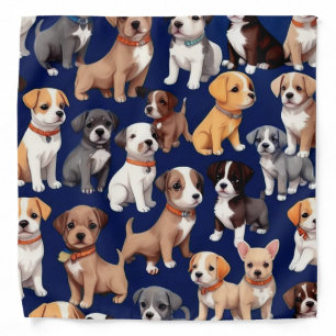 Puppy Dog Navy Blue Pattern Design Bandana