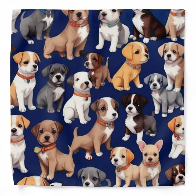 Puppy Dog Navy Blue Pattern Design Bandana (Front)