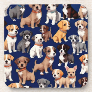 Puppy Dog Navy Blue Pattern Design Beverage Coaster