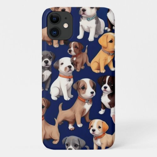 Puppy Dog Navy Blue Pattern Design iPhone 11 Case