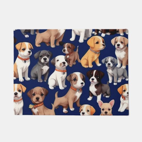 Puppy Dog Navy Blue Pattern Design Doormat