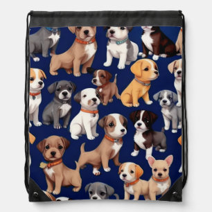 Puppy Dog Navy Blue Pattern Design Drawstring Bag