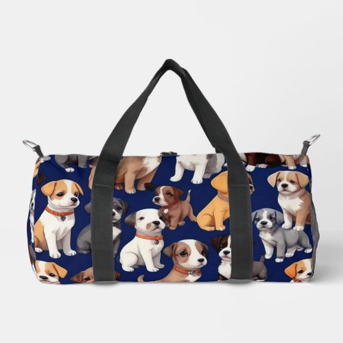 Puppy Dog Navy Blue Pattern Design Duffle Bag