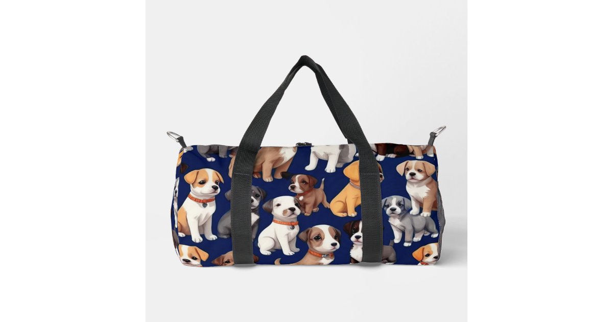 Puppy Dog Navy Blue Pattern Design Duffle Bag | Zazzle