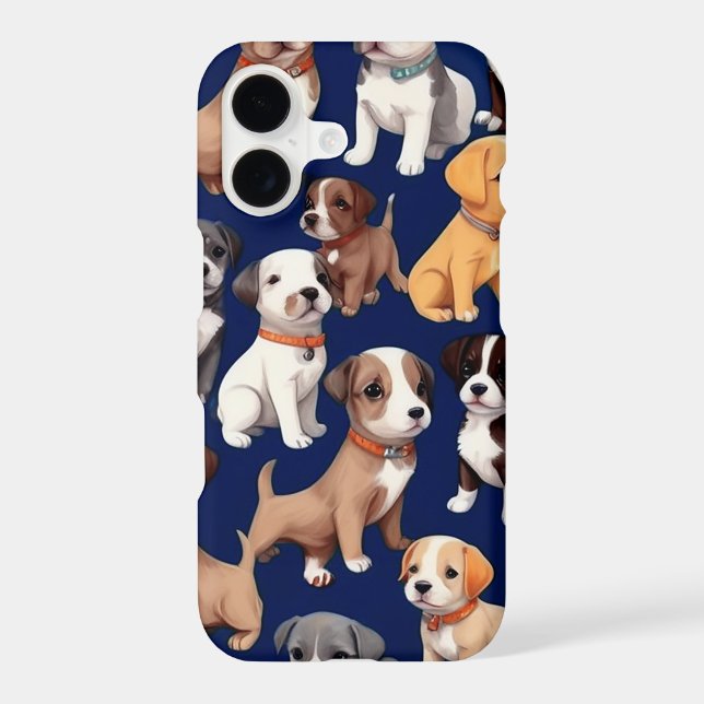 Puppy Dog Navy Blue Pattern Design Iphone Case (Back)