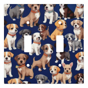 Puppy Dog Navy Blue Pattern Design Light Switch Cover