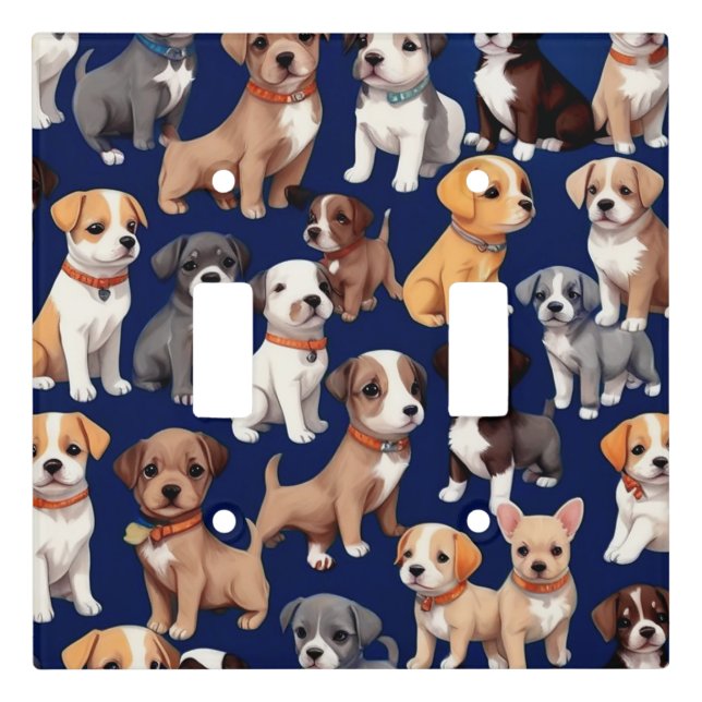 Puppy Dog Navy Blue Pattern Design Light Switch Cover (Front)
