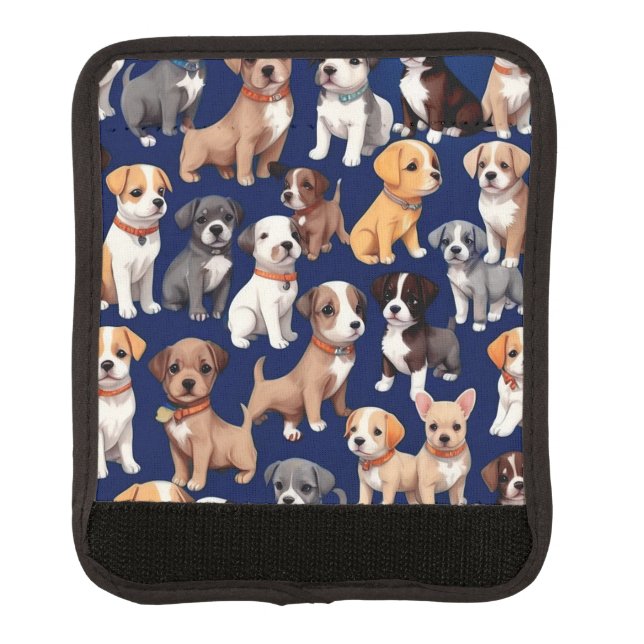 Puppy Dog Navy Blue Pattern Design Luggage Handle Wrap (Front)