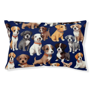 Puppy Dog Navy Blue Pattern Design Pet Bed