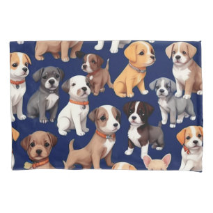 Puppy Dog Navy Blue Pattern Design Pillow Case