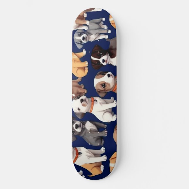 Puppy Dog Navy Blue Pattern Design Skateboard (Front)