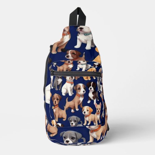 Puppy Dog Navy Blue Pattern Design Sling Bag