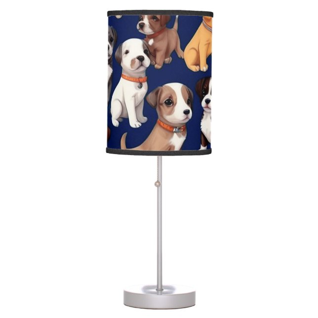 Puppy Dog Navy Blue Pattern Design Table Lamp (Front)