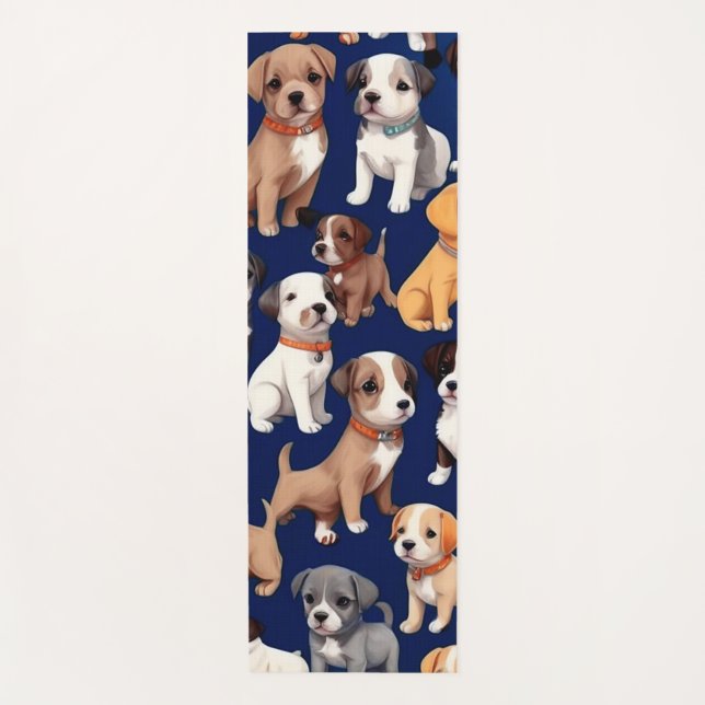 Puppy Dog Navy Blue Pattern Design Yoga Mat (Front)