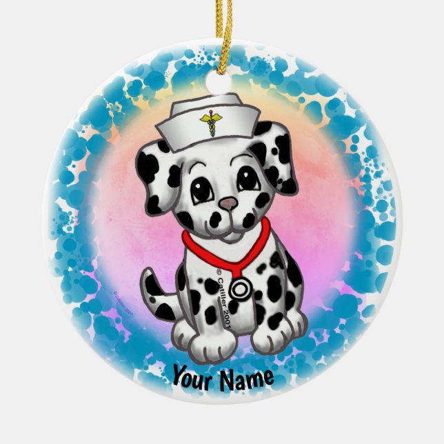 Puppy Dog Nurse Ceramic Ornament (Front)