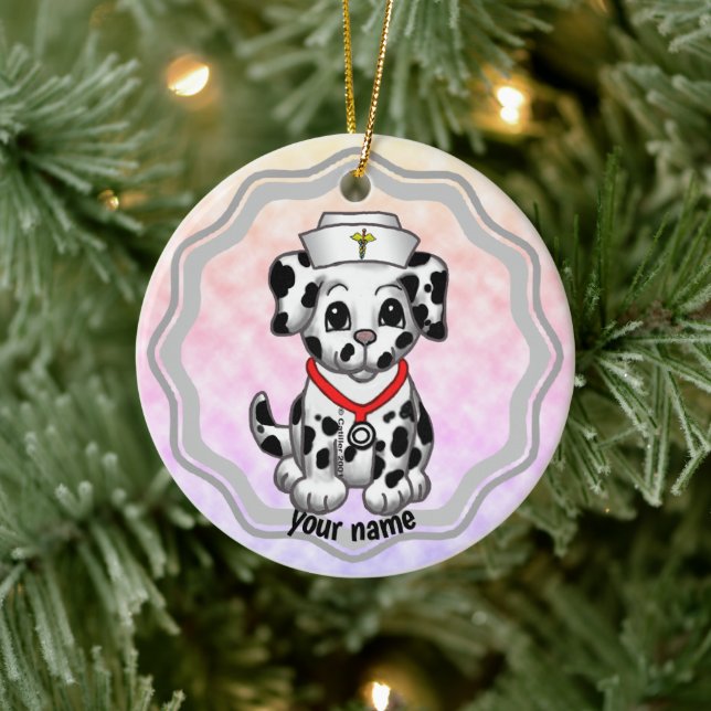Puppy dog nurse  ceramic ornament (Tree)