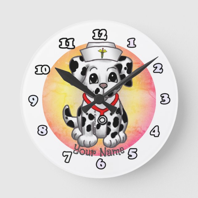 Puppy Dog Nurse Round Clock (Front)