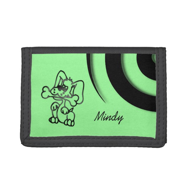 Puppy Dog on Mint Green Personalized Trifold Wallet (Front)