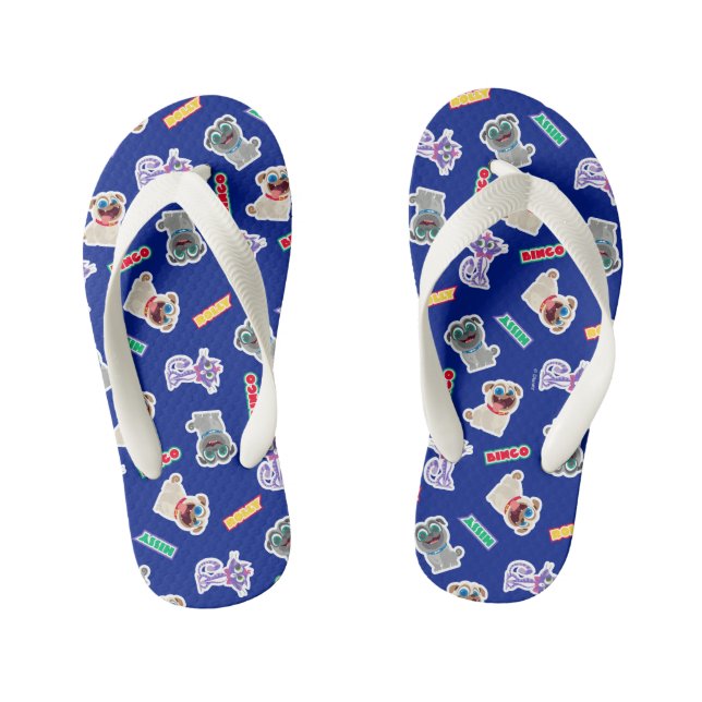 Puppy Dog Pals Blue Character Pattern Kid's Flip Flops (Footbed)