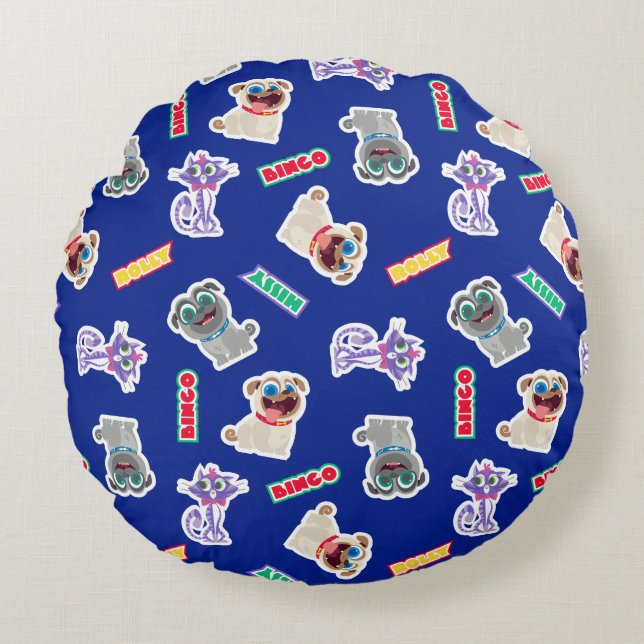 Puppy Dog Pals Blue Character Pattern Round Pillow (Front)
