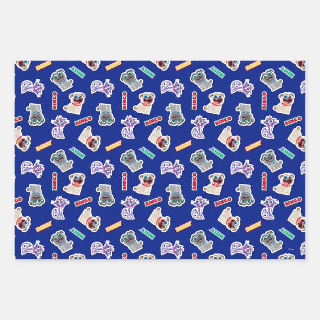 Puppy Dog Pals Blue Character Pattern Wrapping Paper Sheets (Front)