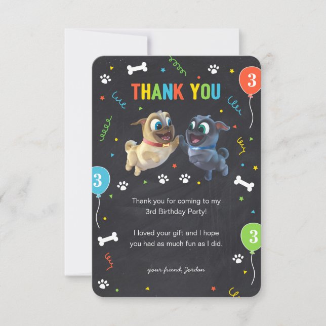 Puppy Dog Pals Chalkboard Birthday Thank You Invitation (Front)
