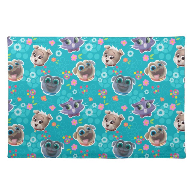 Puppy Dog Pals | Floral Pattern Cloth Placemat (Front)