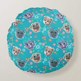 Puppy Dog Pals Floral Pattern Round Pillow