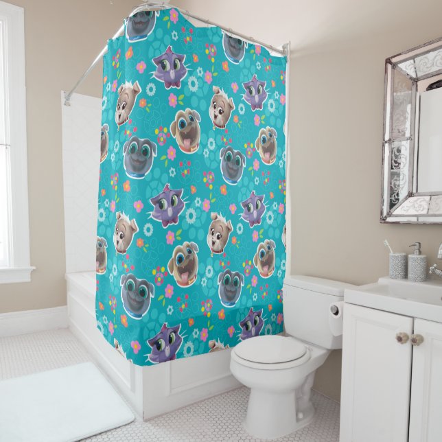 Puppy Dog Pals | Floral Pattern Shower Curtain (In Situ)