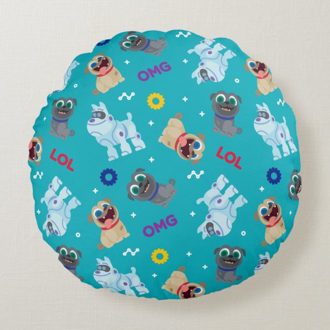 Puppy Dog Pals | OMG LOL Pattern Round Pillow (Front)