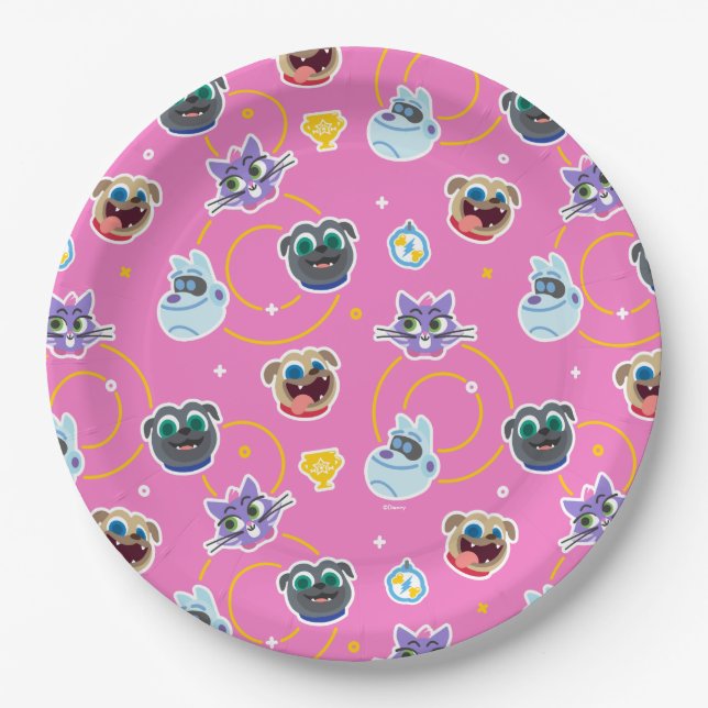 Puppy Dog Pals Pink Pattern Paper Plates (Front)