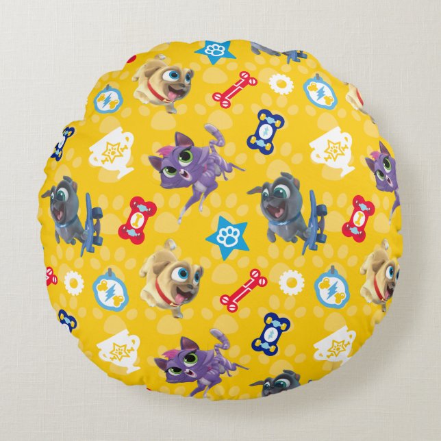 Puppy Dog Pals | Pug Power Pattern Round Pillow (Front)
