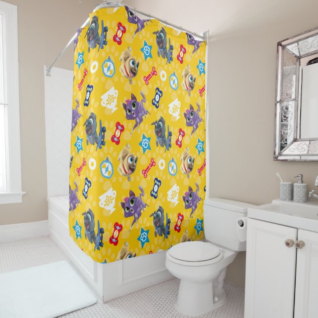 Puppy Dog Pals | Pug Power Pattern Shower Curtain (In Situ)