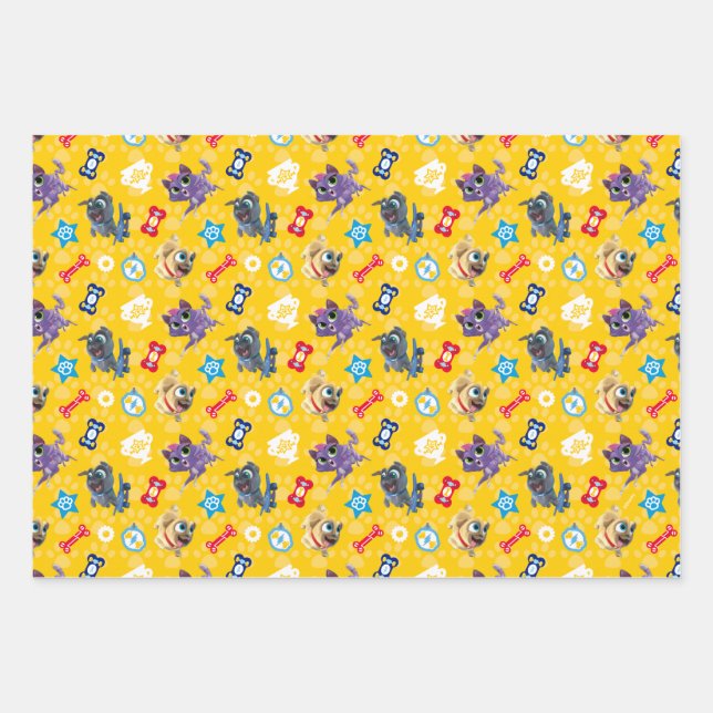 Puppy Dog Pals | Pug Power Pattern Wrapping Paper Sheets (Front)