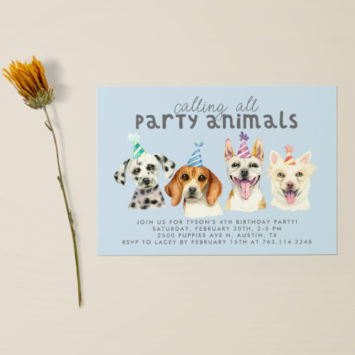 Puppy Dog Party Animals Birthday Invitation