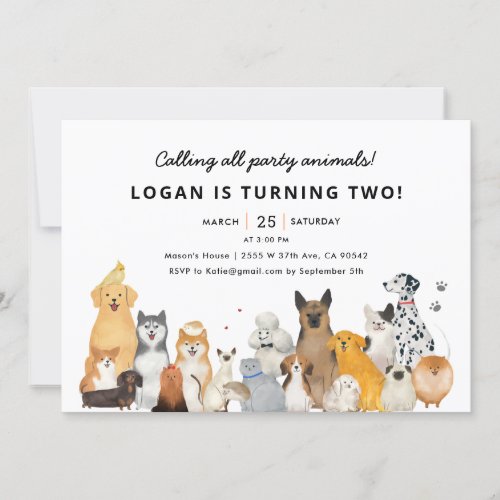 Puppy Dog Party Animals Birthday Party  Invitation