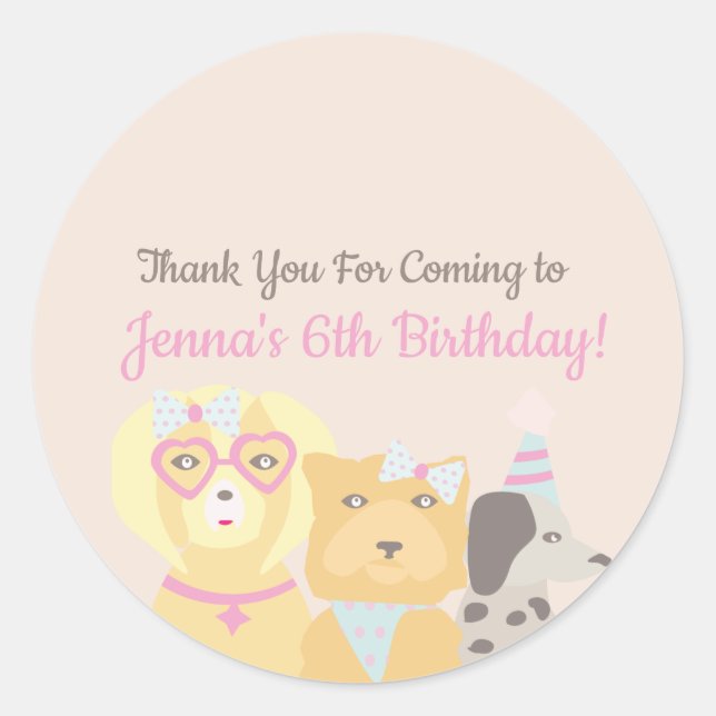 Puppy Dog Party Favor Classic Round Sticker (Front)